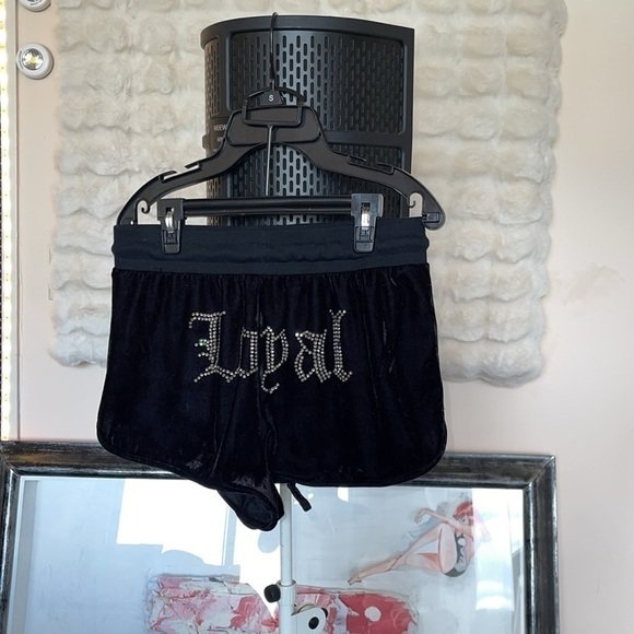 Forever 21 velvet polyester shorts with the word loyal in the back in rhinstones - Picture 2 of 5